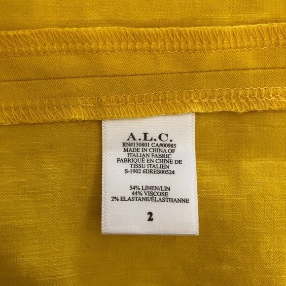 A.L.C. Linen Walker Ruffle Midi Wrap Dress. Yellow. Size 2 - Picture 16 of 16